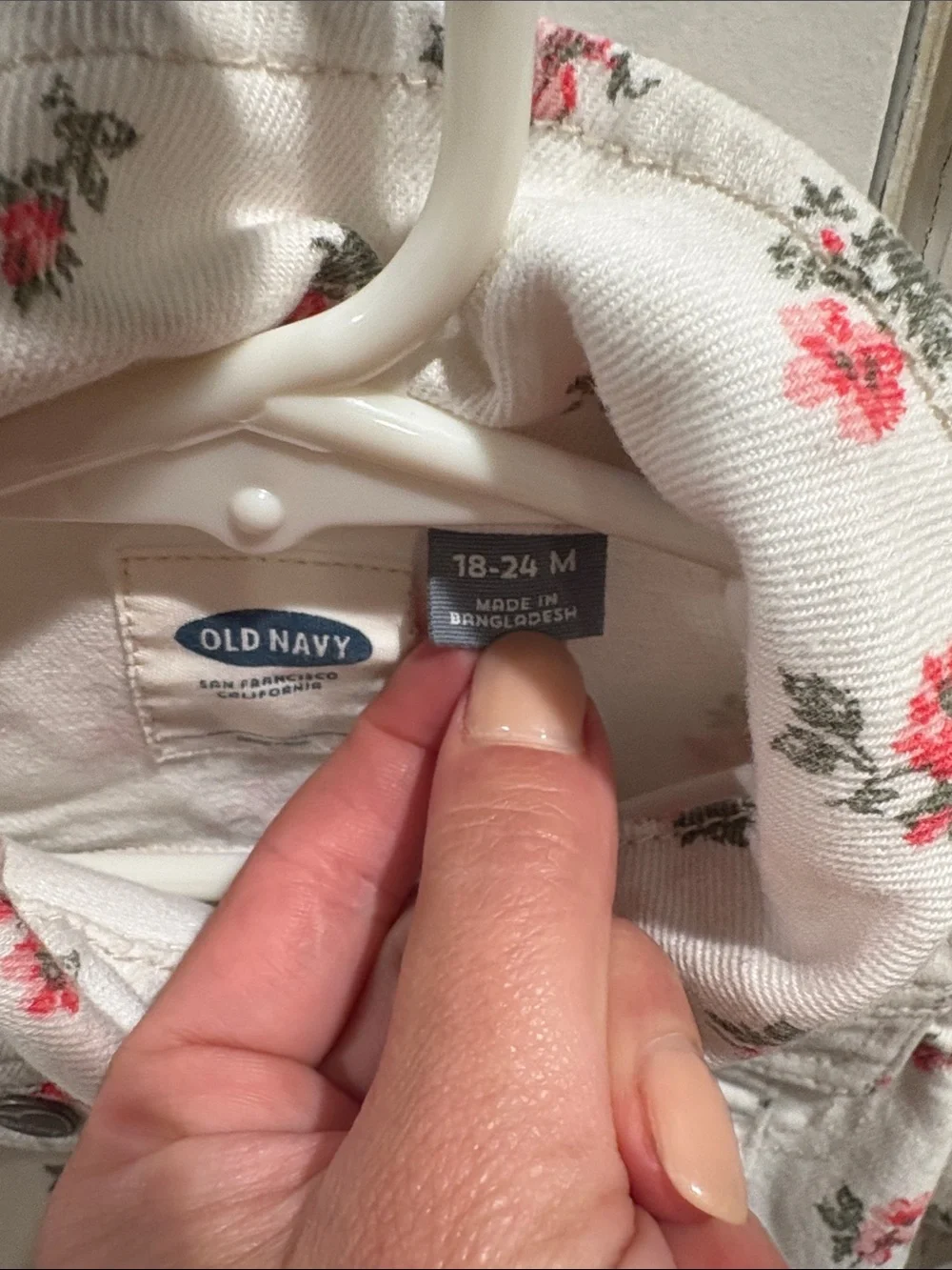 Old Navy White Denim Jacket with Pink Floral Print